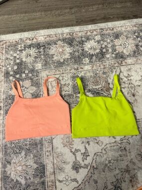 aerie Peach and Neon Green Cropped Sports Bras